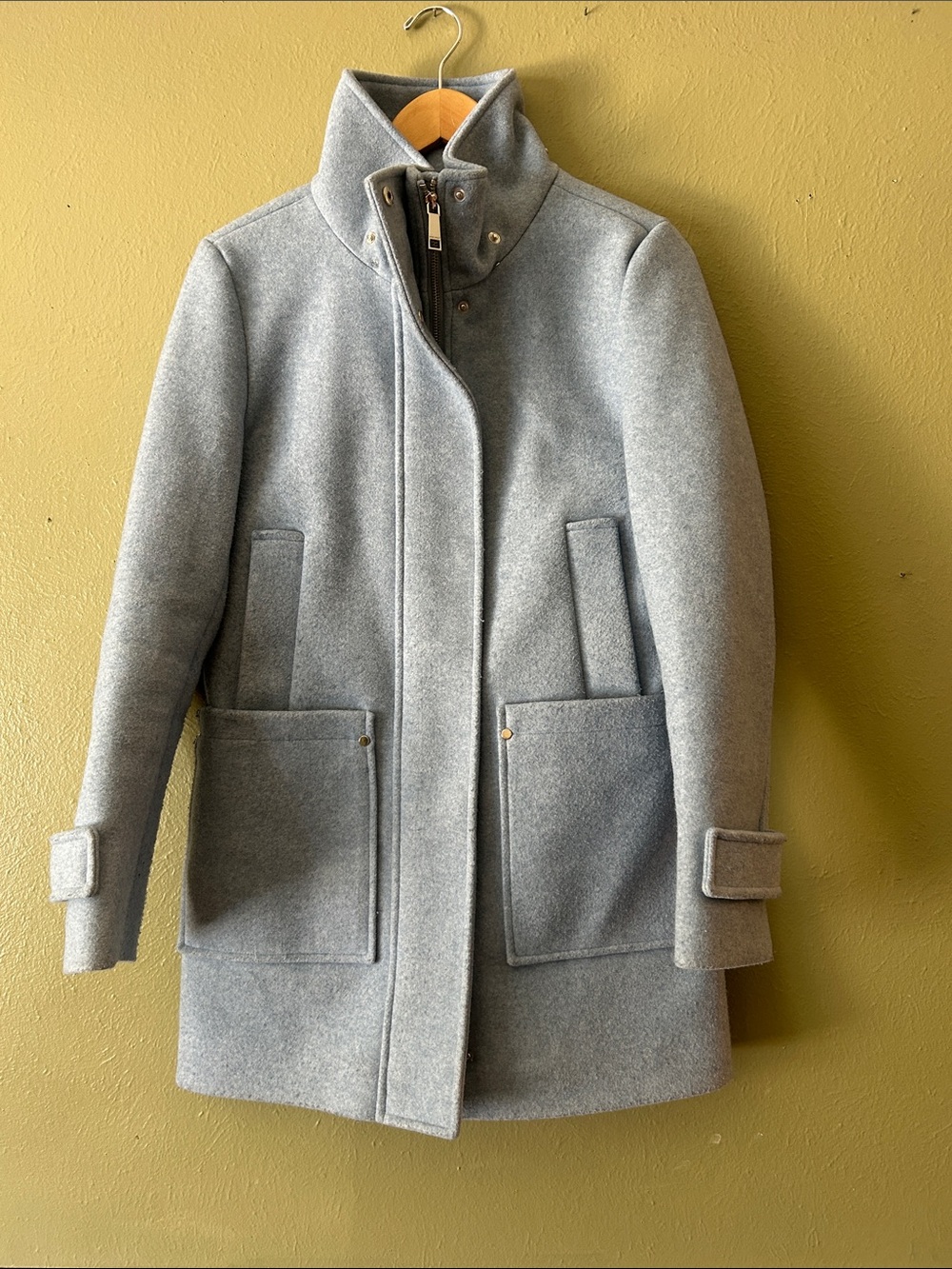 Nine West Light Blue Wool-Blend Funnel Neck Winter Coat